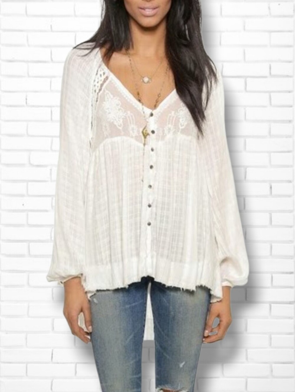 Free People "White Lie" Flowy Tunic Blouse Size M